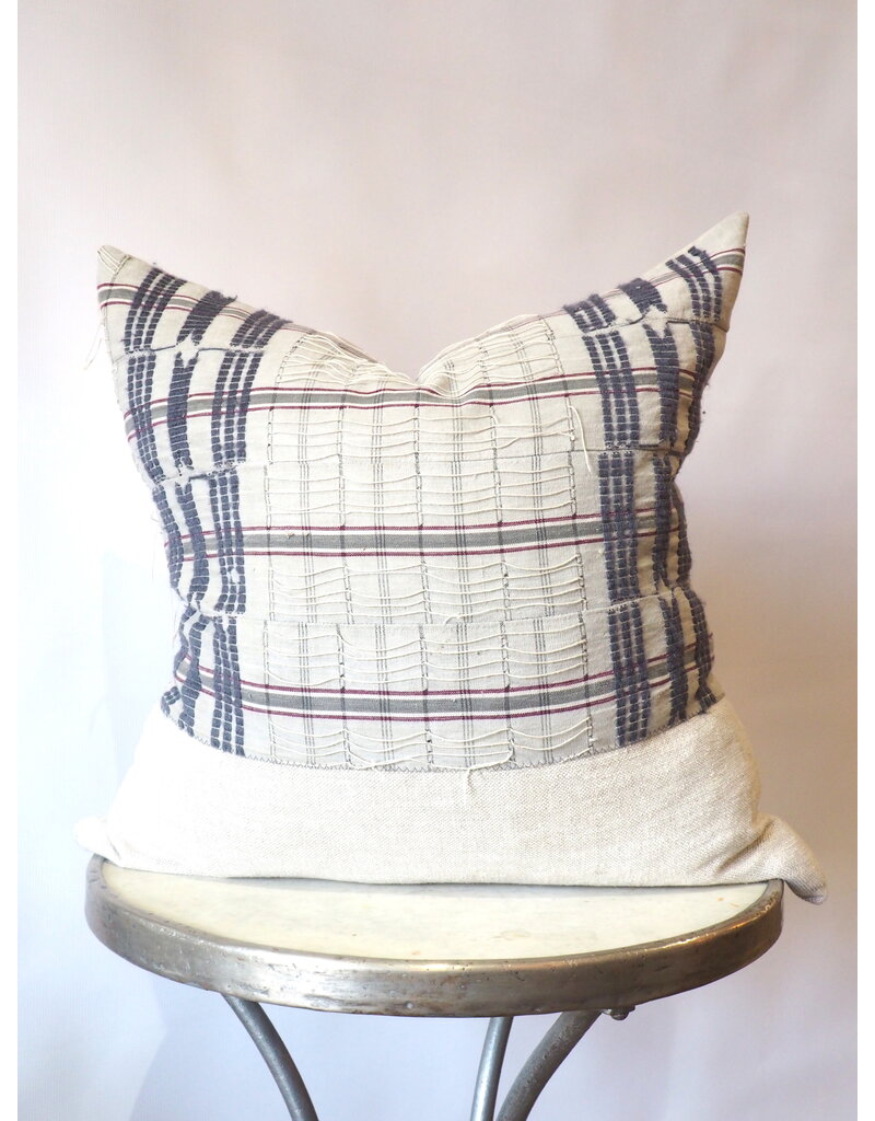 GREY BLUE STRIPED VINTAGE AFRICAN FABRIC PILLOW