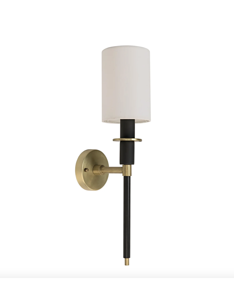 Noir Lenox Sconce, Black Steel and Brass Finish