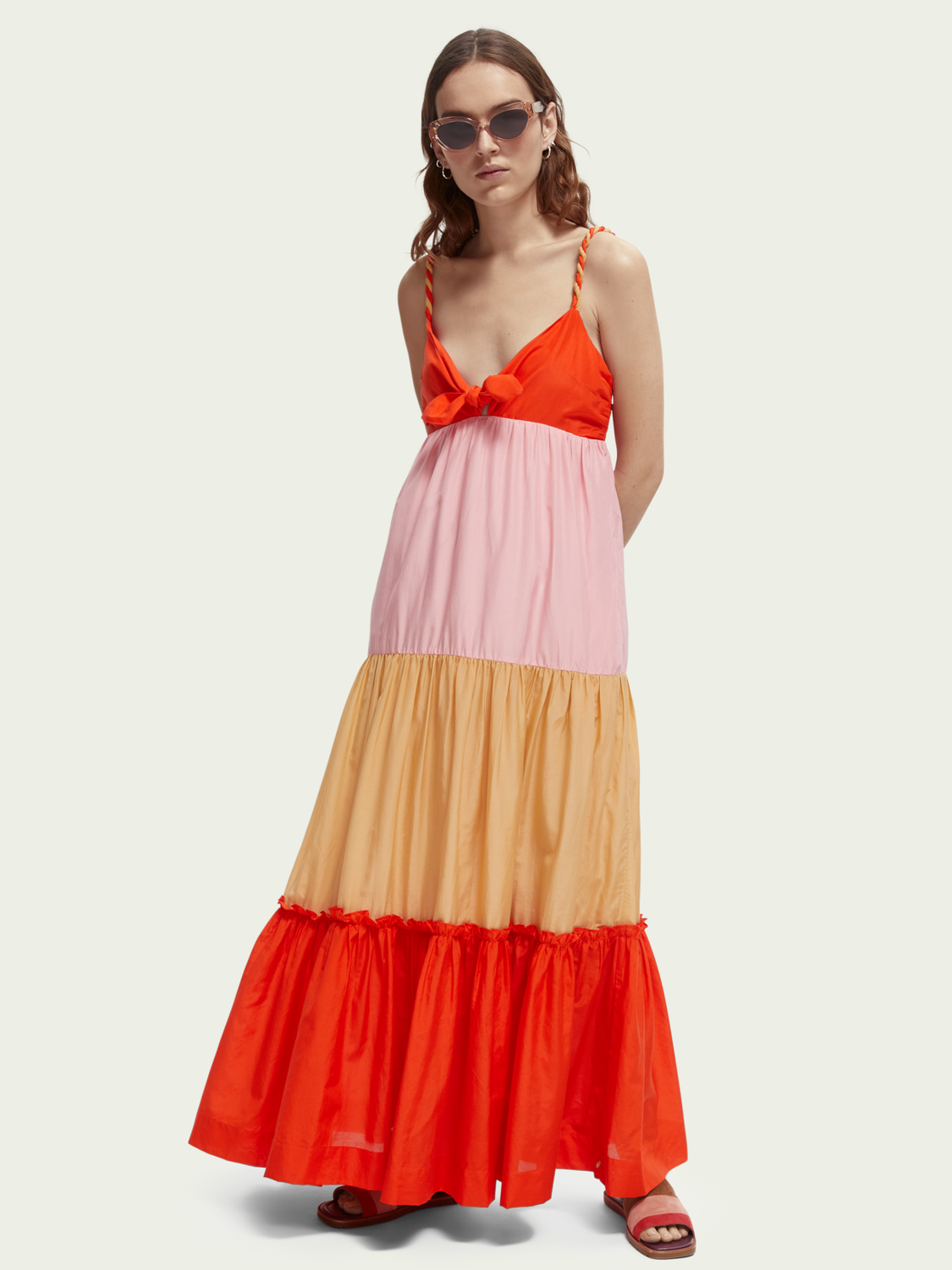 ★関税送料無料 Striped Silk-Blend Dress Shirred striped silk-blend midi dress in beige - Polo Ralph
