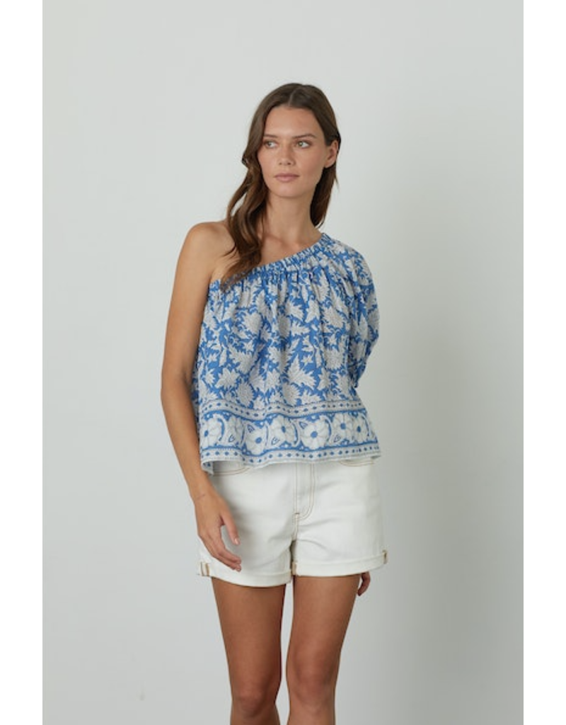 VELVET BY GRAHAM & SPENCER DIANA ONE SHOULDER PRINTED VOILE BLOUSE