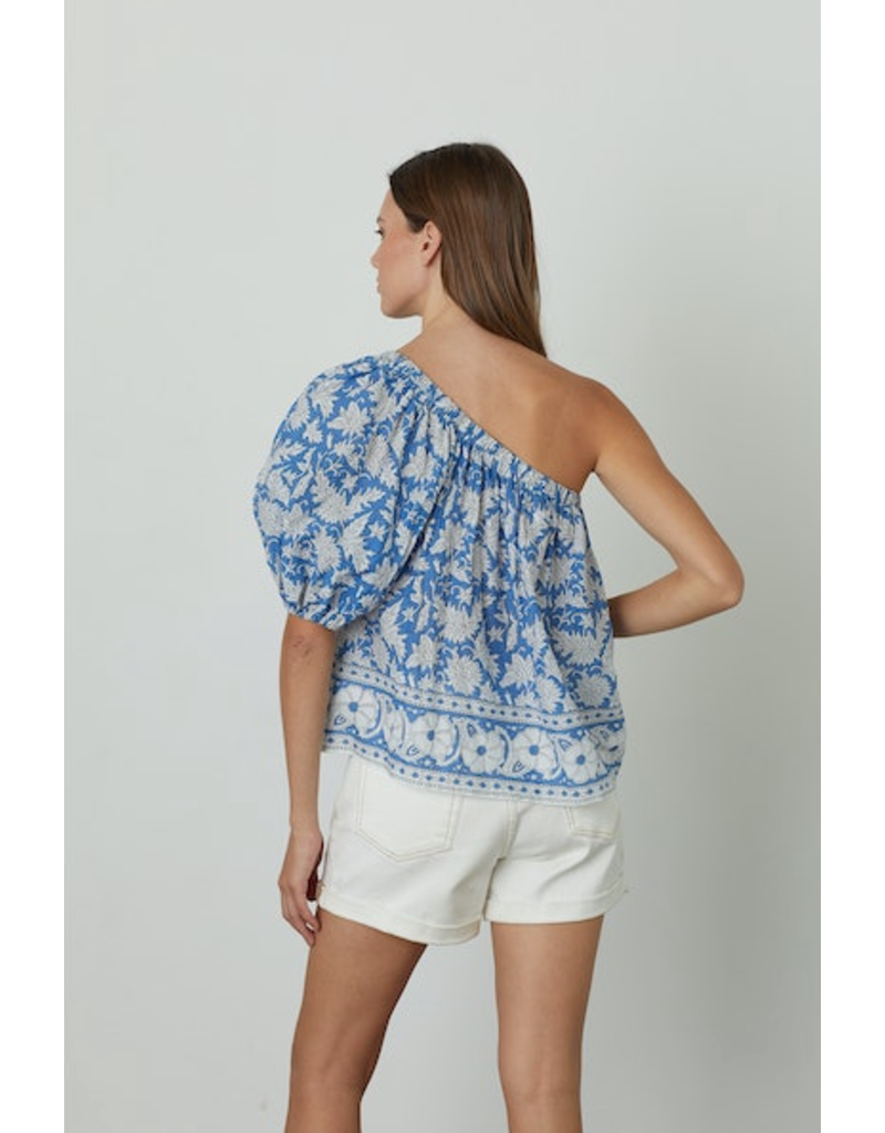 VELVET BY GRAHAM & SPENCER DIANA ONE SHOULDER PRINTED VOILE BLOUSE