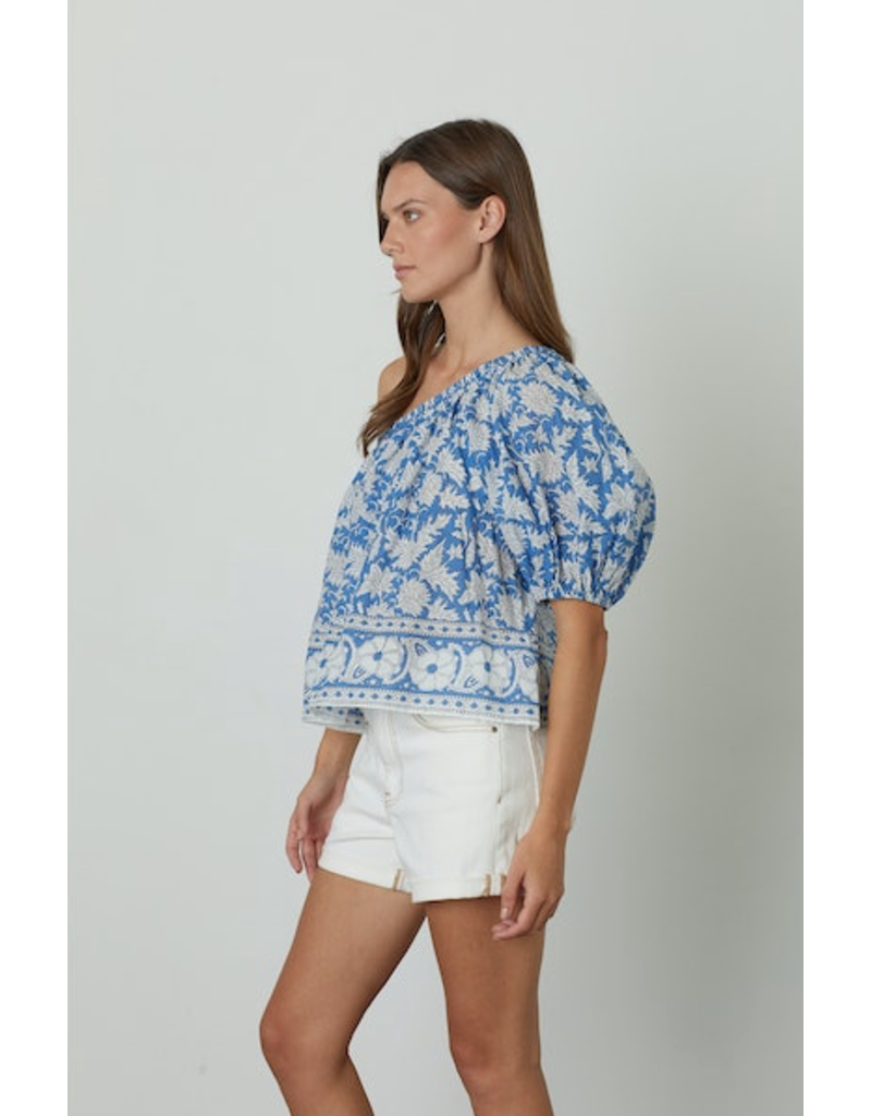 VELVET BY GRAHAM & SPENCER DIANA ONE SHOULDER PRINTED VOILE BLOUSE