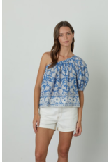 VELVET BY GRAHAM & SPENCER DIANA ONE SHOULDER PRINTED VOILE BLOUSE