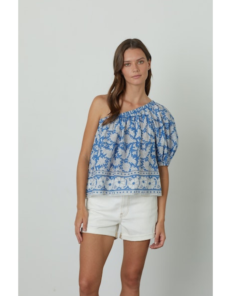 VELVET BY GRAHAM & SPENCER DIANA ONE SHOULDER PRINTED VOILE BLOUSE