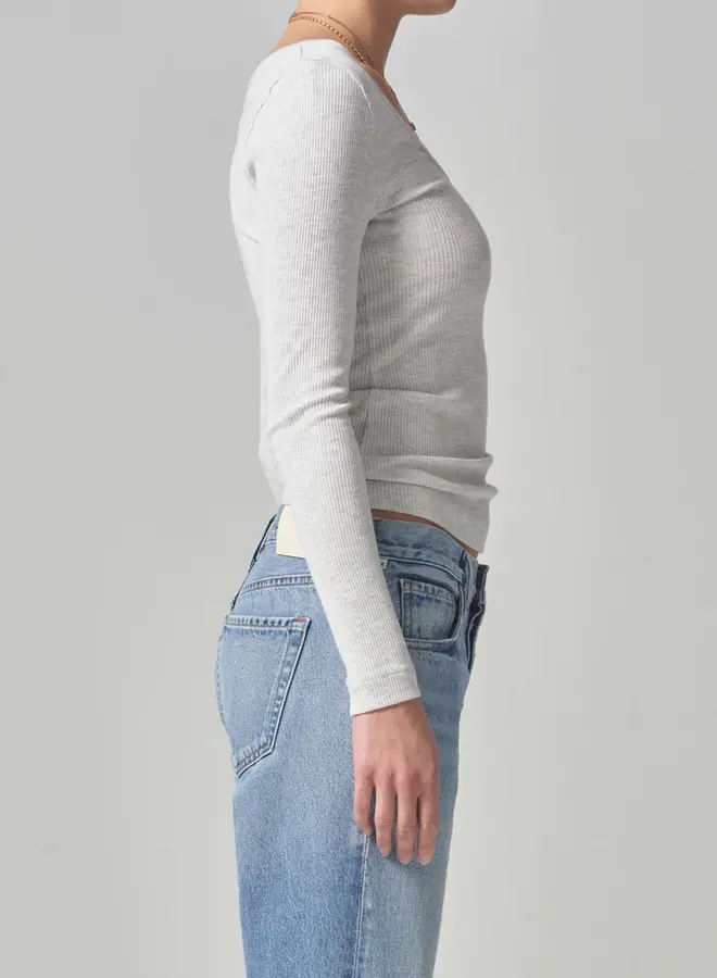 MARGIE BALLET NECK LONG SLEEVE IN HEATHER GREY