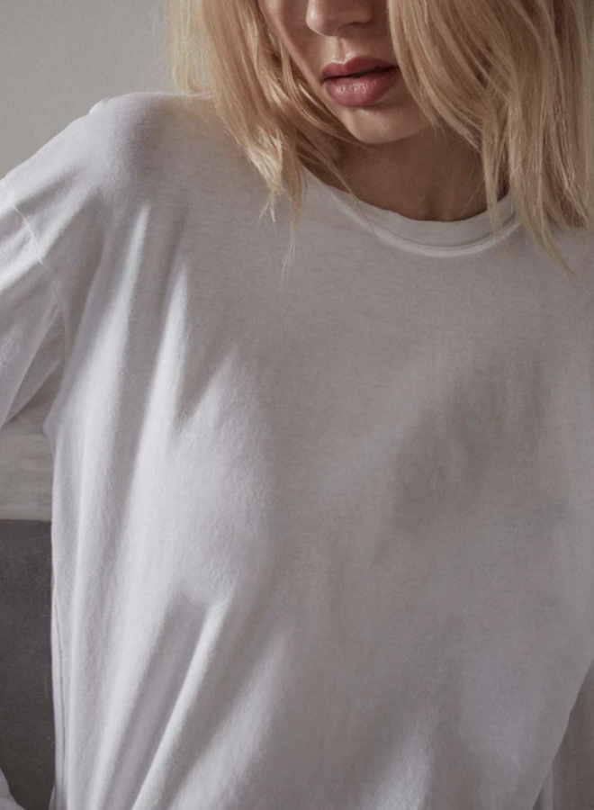 VINTAGE BOXY LONG SLEEVE TEE IN WHITE