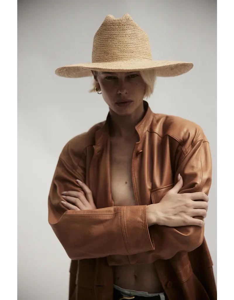 JANESSA LEONÉ CHANDLER RAFFIA FEDORA IN NATURAL