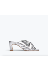 FREDA SALVADOR VALENTINA TWIST MID-HEEL SANDAL IN SILVER CALF