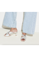 FREDA SALVADOR VALENTINA TWIST MID-HEEL SANDAL IN SILVER CALF