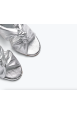 FREDA SALVADOR VALENTINA TWIST MID-HEEL SANDAL IN SILVER CALF