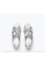 FREDA SALVADOR VALENTINA TWIST MID-HEEL SANDAL IN SILVER CALF