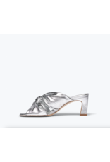 FREDA SALVADOR VALENTINA TWIST MID-HEEL SANDAL IN SILVER CALF