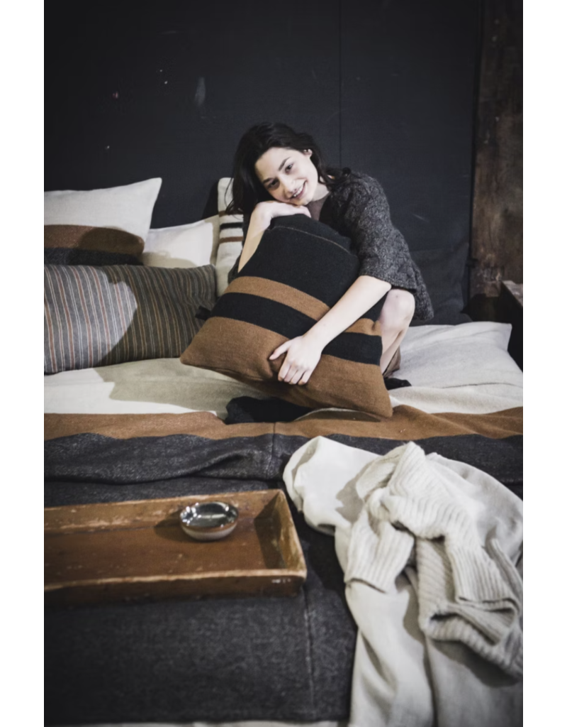 LIBECO LINEN OSCAR PILLOW COVER IN BLACK STRIPE