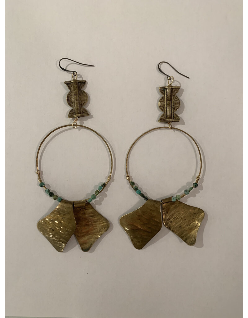 STEPHANIE TROMPEN BRASS, TURQUOISE, & VINTAGE BRASS EARRINGS