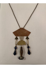 STEPHANIE TROMPEN COPPER, SILVER, BRASS, LAPIS,  & AGATE NECKLACE