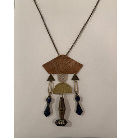 STEPHANIE TROMPEN COPPER, SILVER, BRASS, LAPIS,  & AGATE NECKLACE