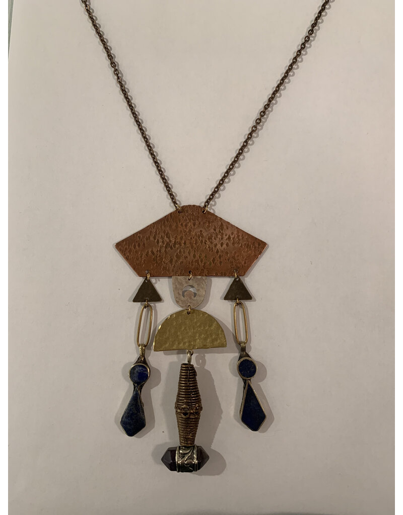 STEPHANIE TROMPEN COPPER, SILVER, BRASS, LAPIS,  & AGATE NECKLACE