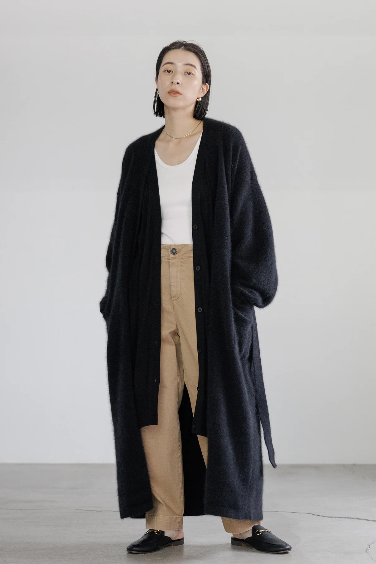 Long black belted cardigan hotsell