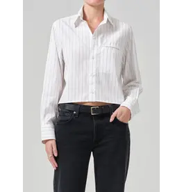 CITIZENS OF HUMANITY FINO CROPPED SHIRT IN CLOVE STRIPE