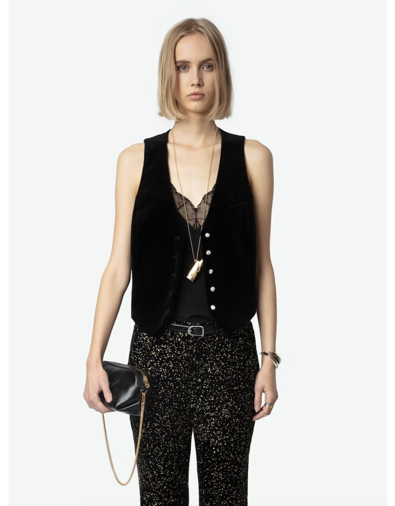EMAUX VELVET VEST IN BLACK