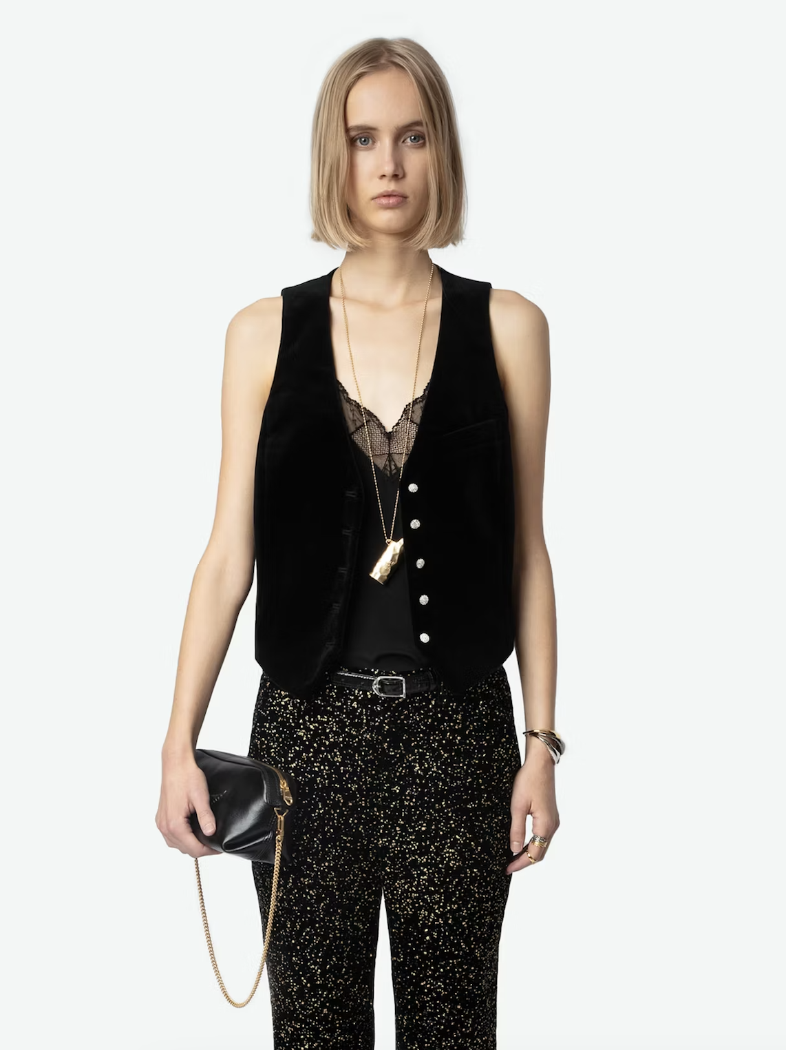 EMAUX VELVET VEST IN BLACK
