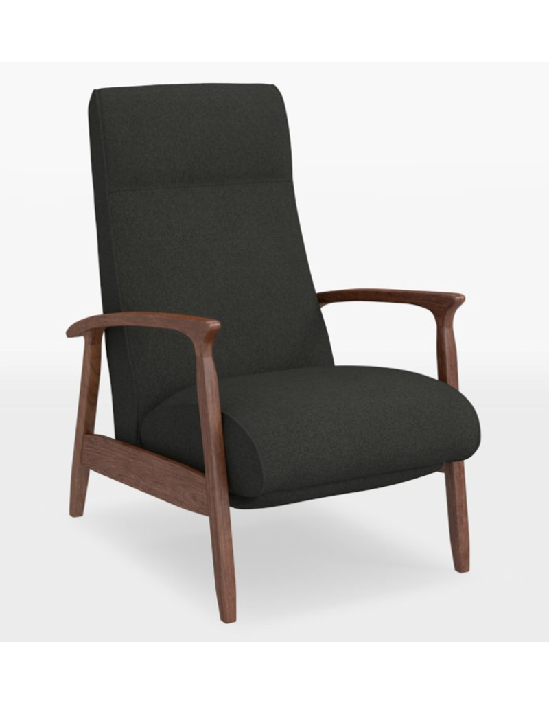 THAYER-COGGIN MILO BAUGHMAN RECLINER |PERFORMANCE CHARCOAL ASPEN FLANNEL| WALNUT