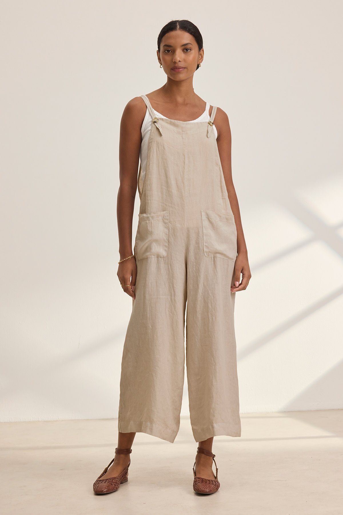 VELVET BY GRAHAM & SPENCER ISABEL LINEN JUMPER IN COBBLE