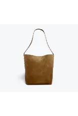 FREDA SALVADOR CALA STUDDED TOTE IN BROWN SUEDE + SILVER STUDS