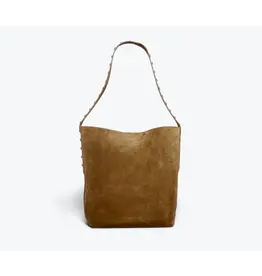 FREDA SALVADOR CALA STUDDED TOTE IN BROWN SUEDE + SILVER STUDS