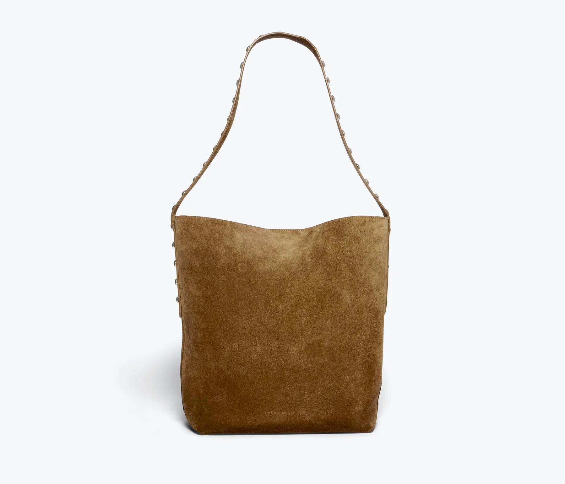 FREDA SALVADOR CALA STUDDED TOTE IN BROWN SUEDE + SILVER STUDS