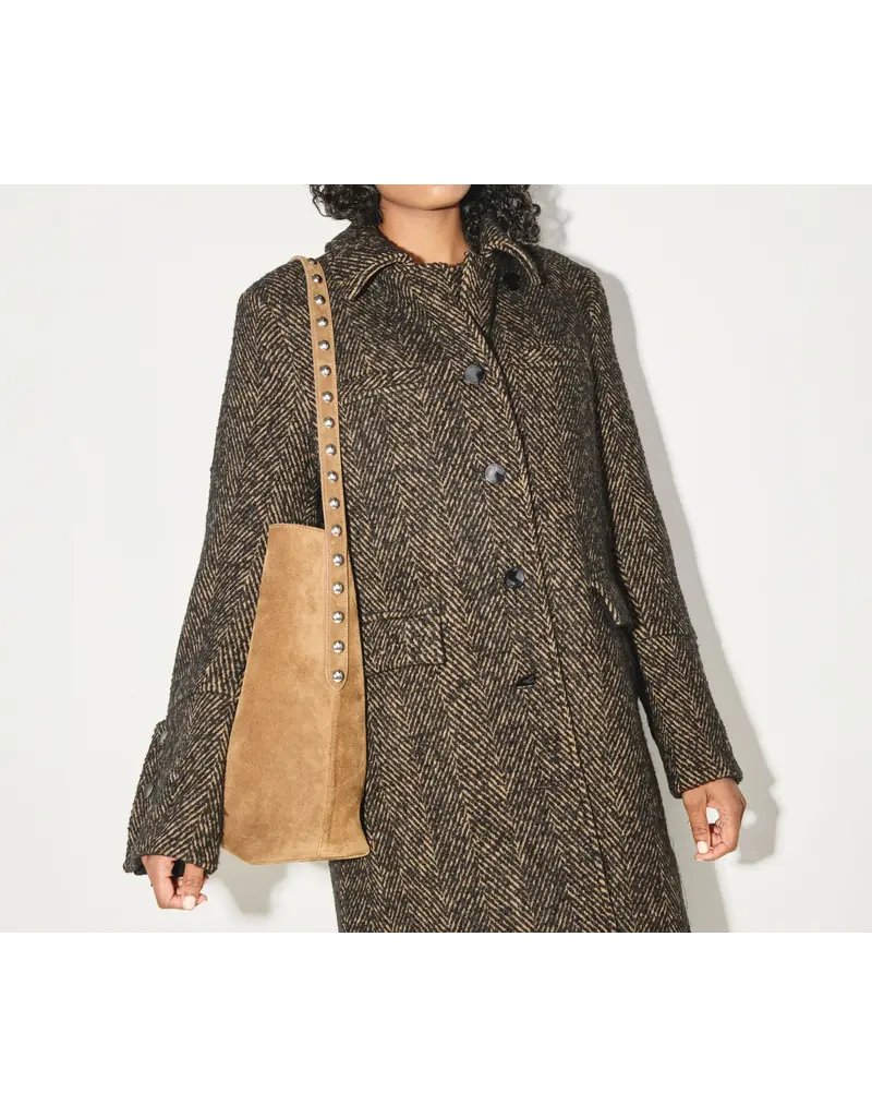 FREDA SALVADOR CALA STUDDED TOTE IN BROWN SUEDE + SILVER STUDS