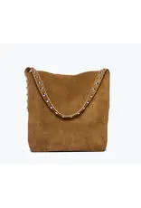 FREDA SALVADOR CALA STUDDED TOTE IN BROWN SUEDE + SILVER STUDS