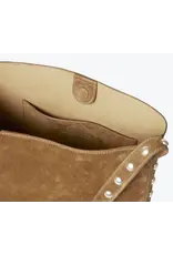 FREDA SALVADOR CALA STUDDED TOTE IN BROWN SUEDE + SILVER STUDS