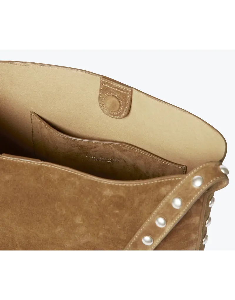 FREDA SALVADOR CALA STUDDED TOTE IN BROWN SUEDE + SILVER STUDS