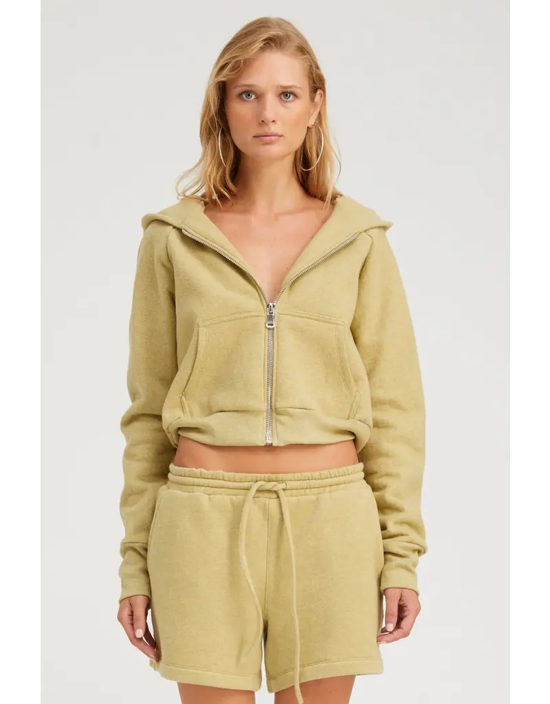 SHRUNKEN ZIP-UP HOODIE IN PISTACHIO MELANGE