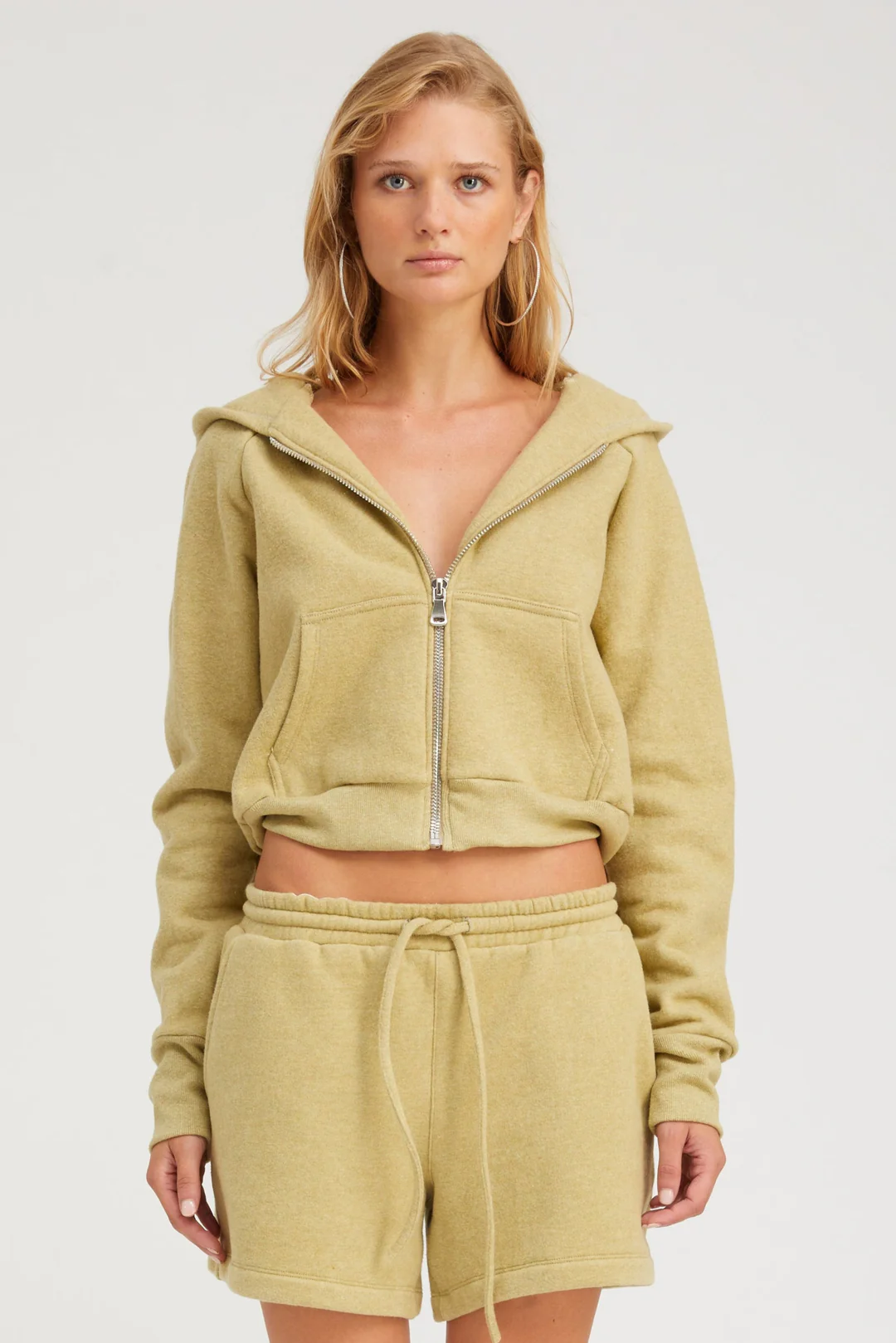 SHRUNKEN ZIP-UP HOODIE IN PISTACHIO MELANGE