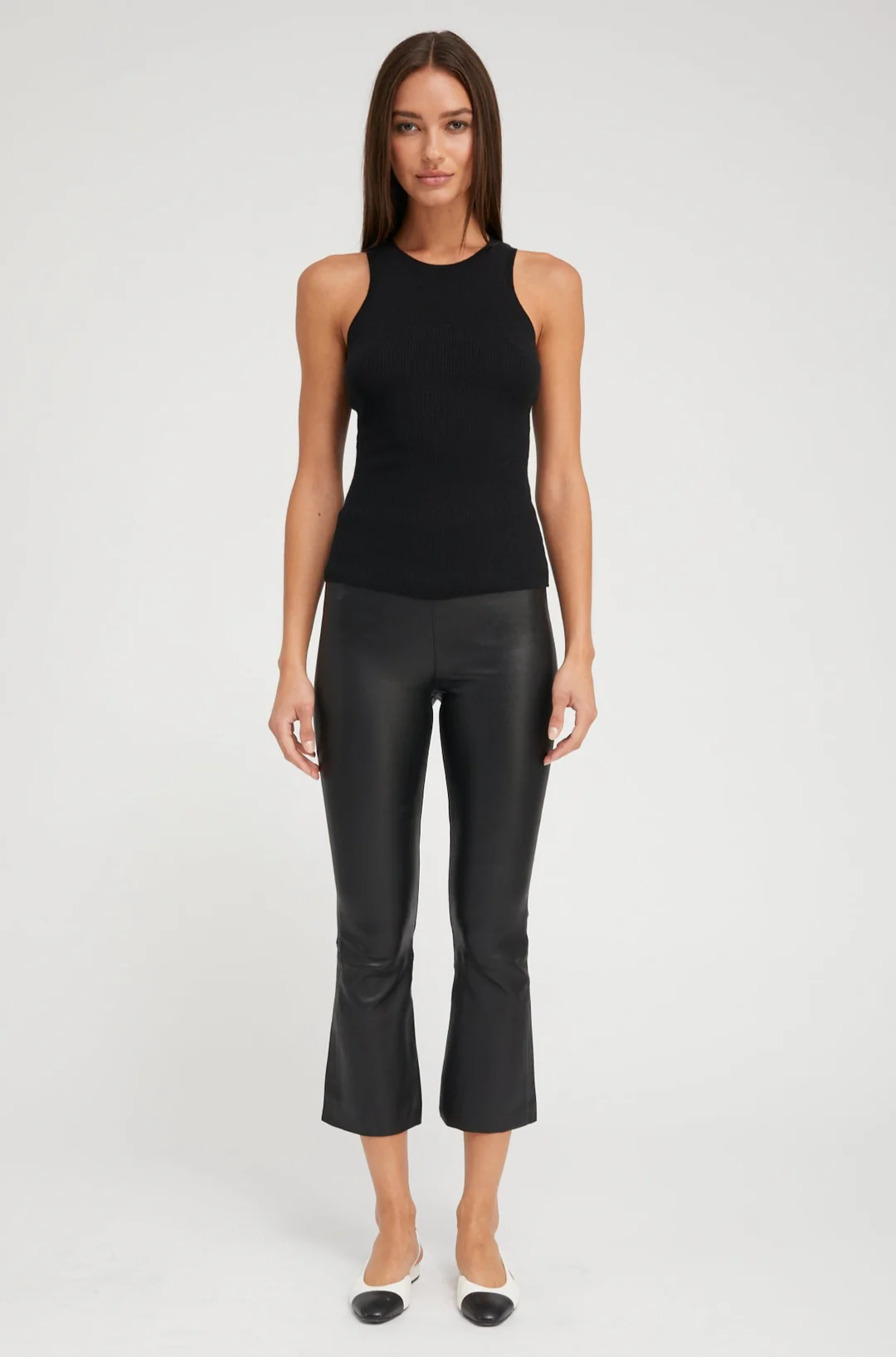 CROP FLARE LEATHER PANT IN BLACK