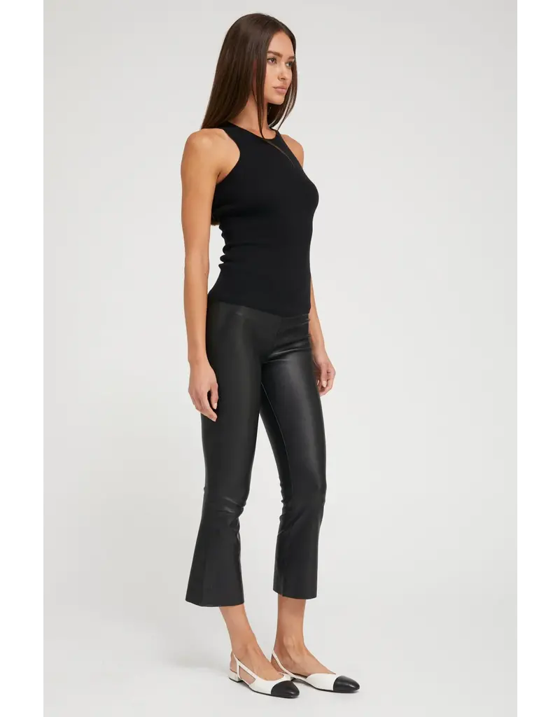 CROP FLARE LEATHER PANT IN BLACK
