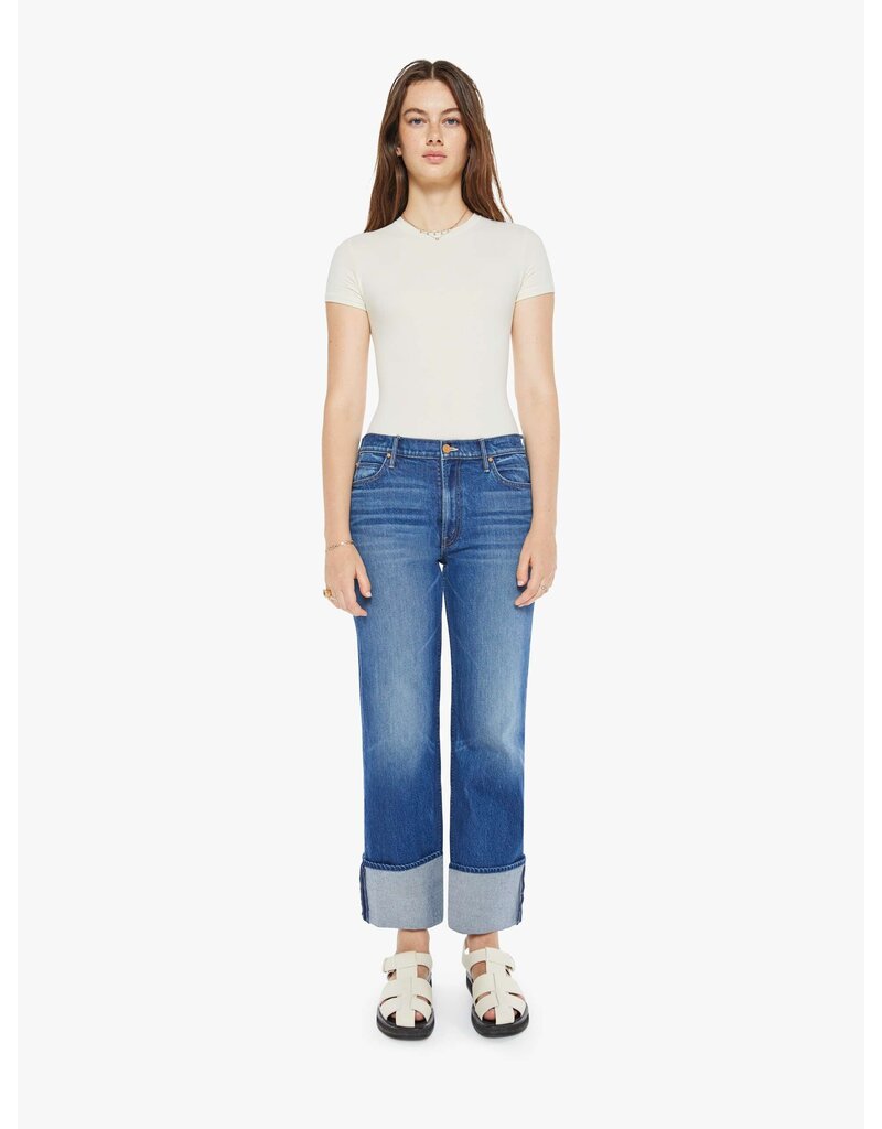 MOTHER DENIM CHECKERBOARD DUSTER FLOOD CUFF IN BUNNY HOP
