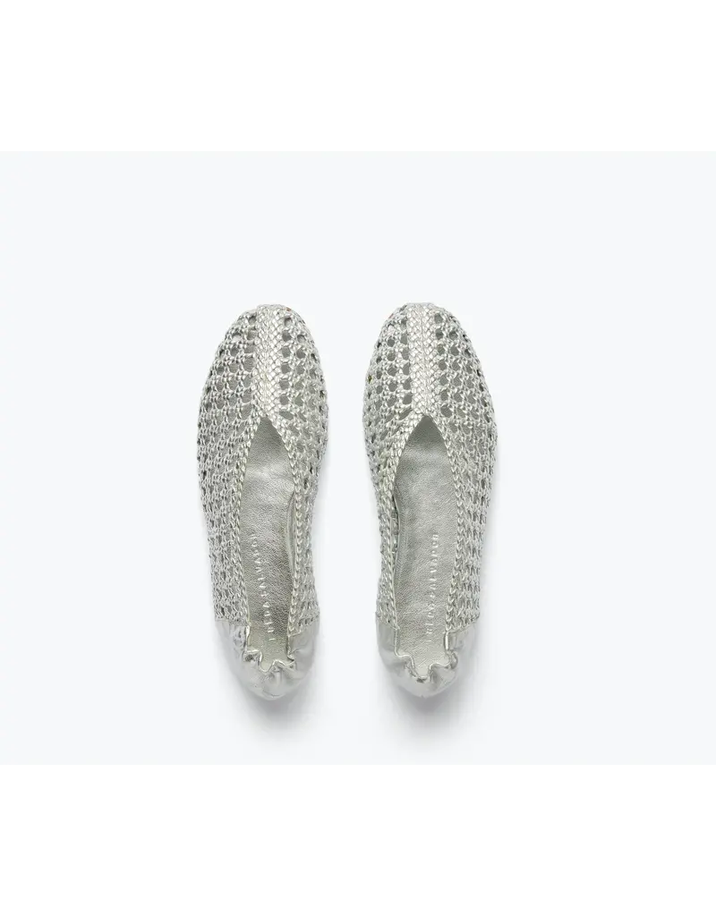 FREDA SALVADOR RILEY OPEN WEAVE BALLET FLAT IN SILVER