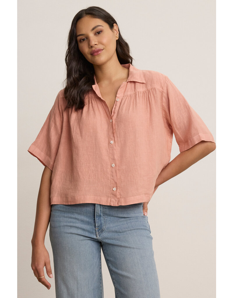 VELVET BY GRAHAM & SPENCER ROWAN LINEN BUTTON UP IN FLIRTY