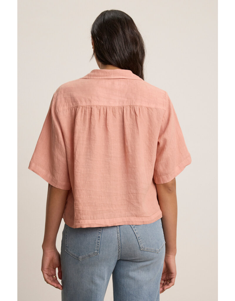 VELVET BY GRAHAM & SPENCER ROWAN LINEN BUTTON UP IN FLIRTY
