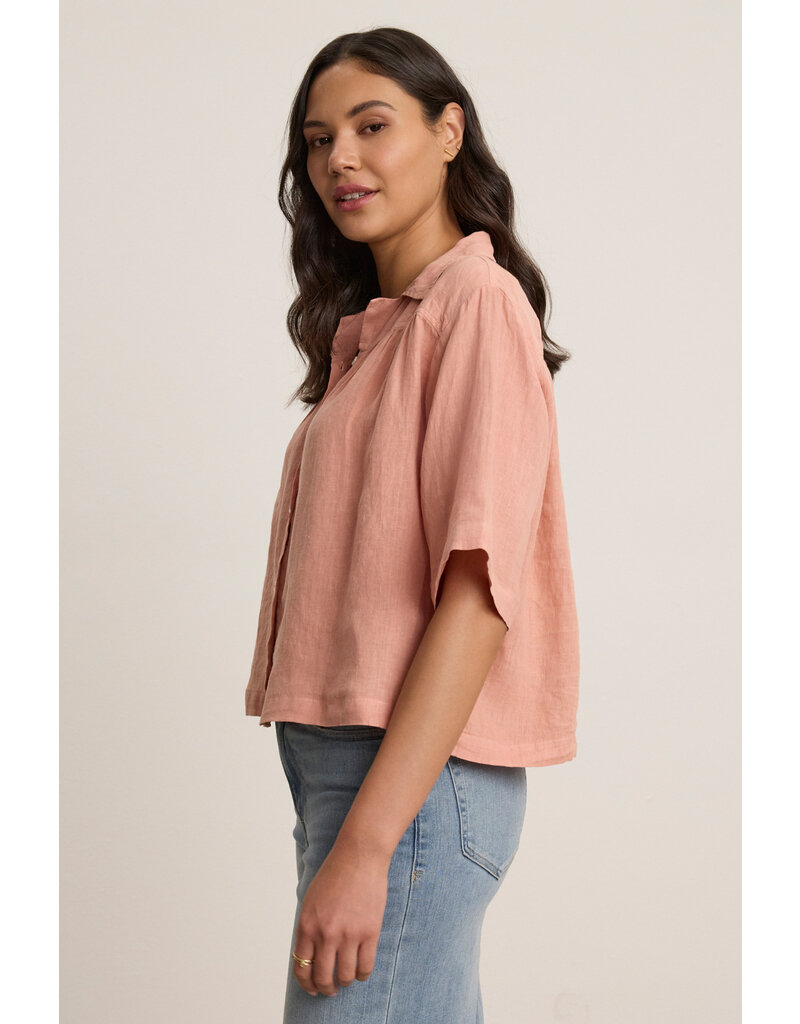 VELVET BY GRAHAM & SPENCER ROWAN LINEN BUTTON UP IN FLIRTY