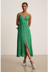 VELVET BY GRAHAM & SPENCER JANET LINEN BUTTON FRONT DRESS IN EMERALD