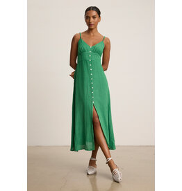 VELVET BY GRAHAM & SPENCER JANET LINEN BUTTON FRONT DRESS IN EMERALD