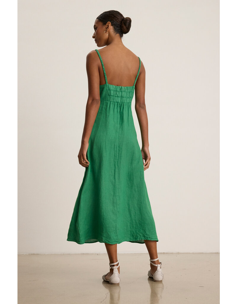 VELVET BY GRAHAM & SPENCER JANET LINEN BUTTON FRONT DRESS IN EMERALD