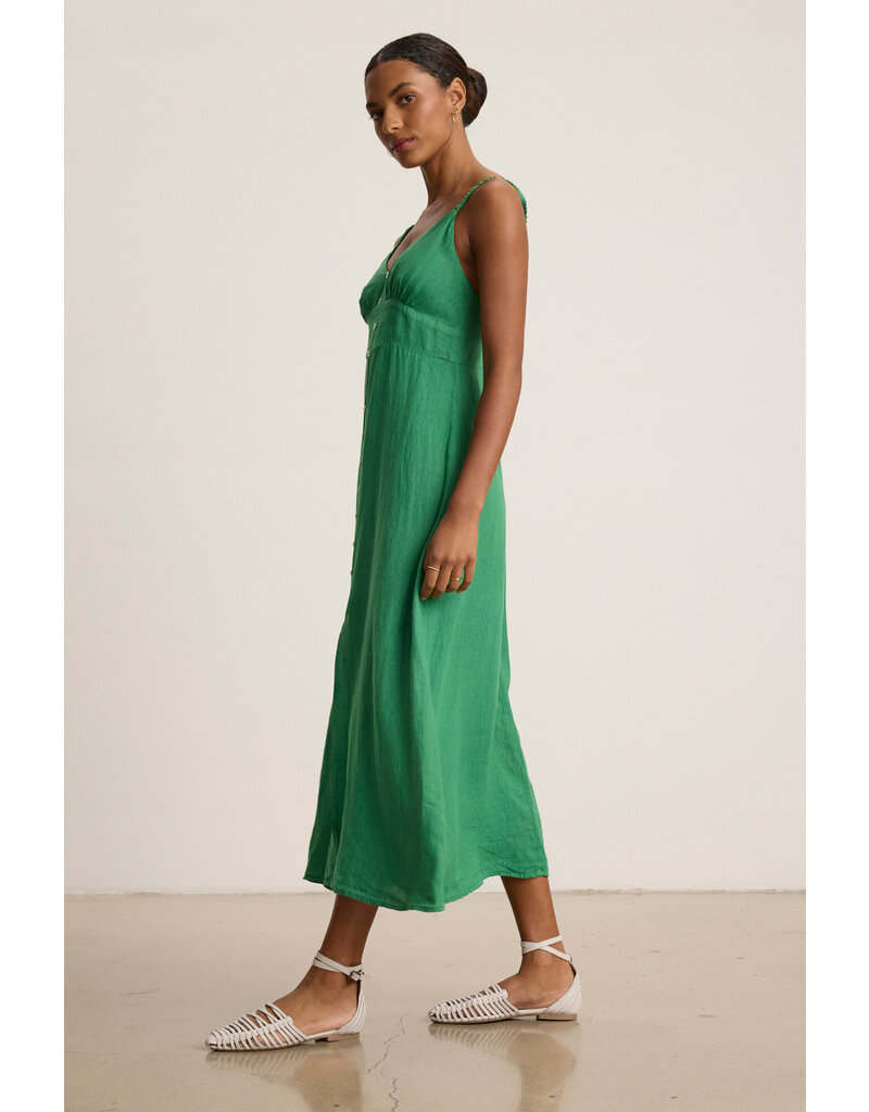 VELVET BY GRAHAM & SPENCER JANET LINEN BUTTON FRONT DRESS IN EMERALD