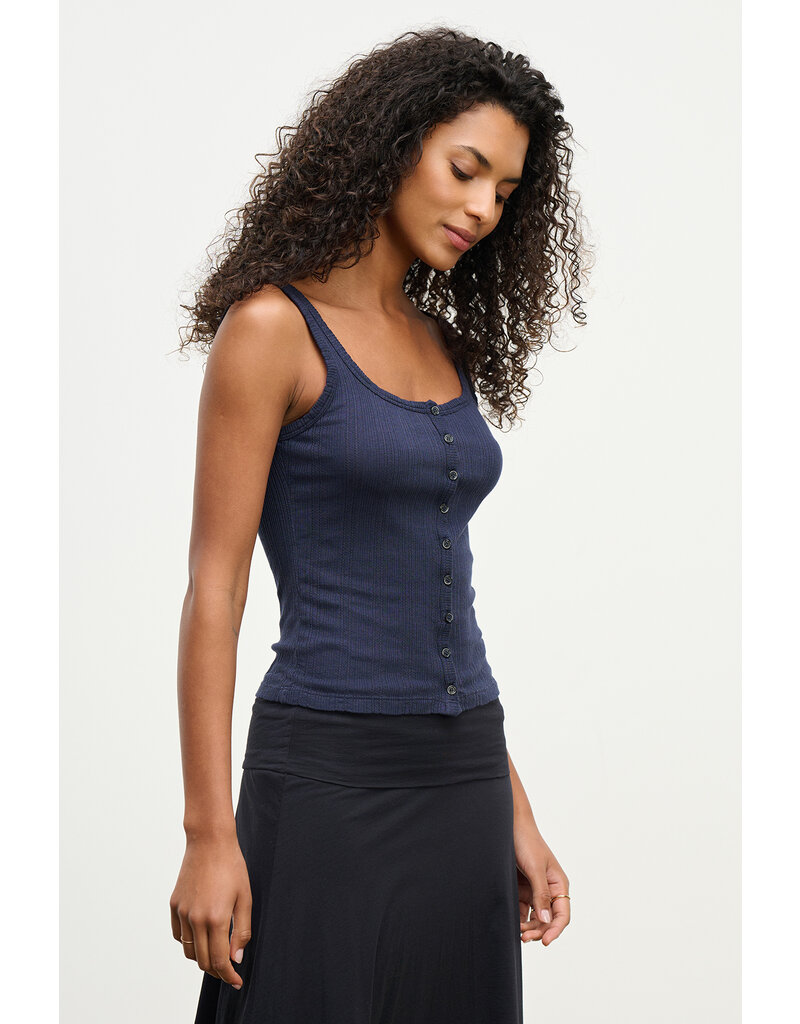 VELVET BY GRAHAM & SPENCER ADELLE POINTELLE TANK IN NAVY