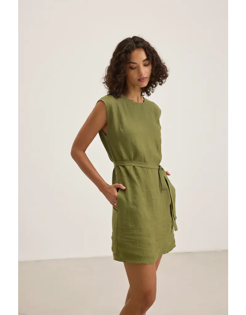 VELVET BY GRAHAM & SPENCER LARA LINEN DRESS IN SAP