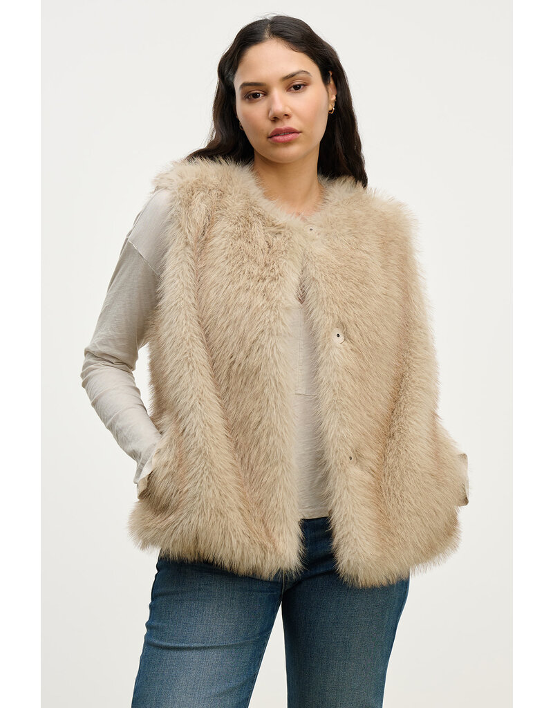 VELVET BY GRAHAM & SPENCER ANASTASIA FAUX FUR VEST IN TAUPE